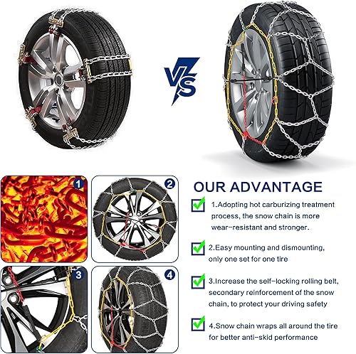 Miniatura 7 de Cadenas de nieve, resistentes al desgaste, de acero de alto carbono, antideslizantes, para automóviles de pasajeros, camionetas y SUV, juego de 2