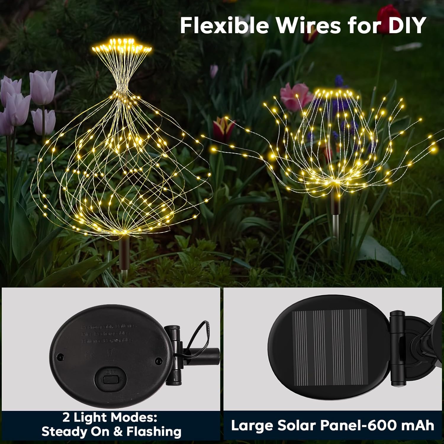 Solar Outdoor Lights Outdoor Waterproof 200 LED Firework Light Solar Powered Sparkles Landscape Fairy Light Outside Decorations Lights for Yard Patio Pathway Lawn Party Decoration, 8 Pack