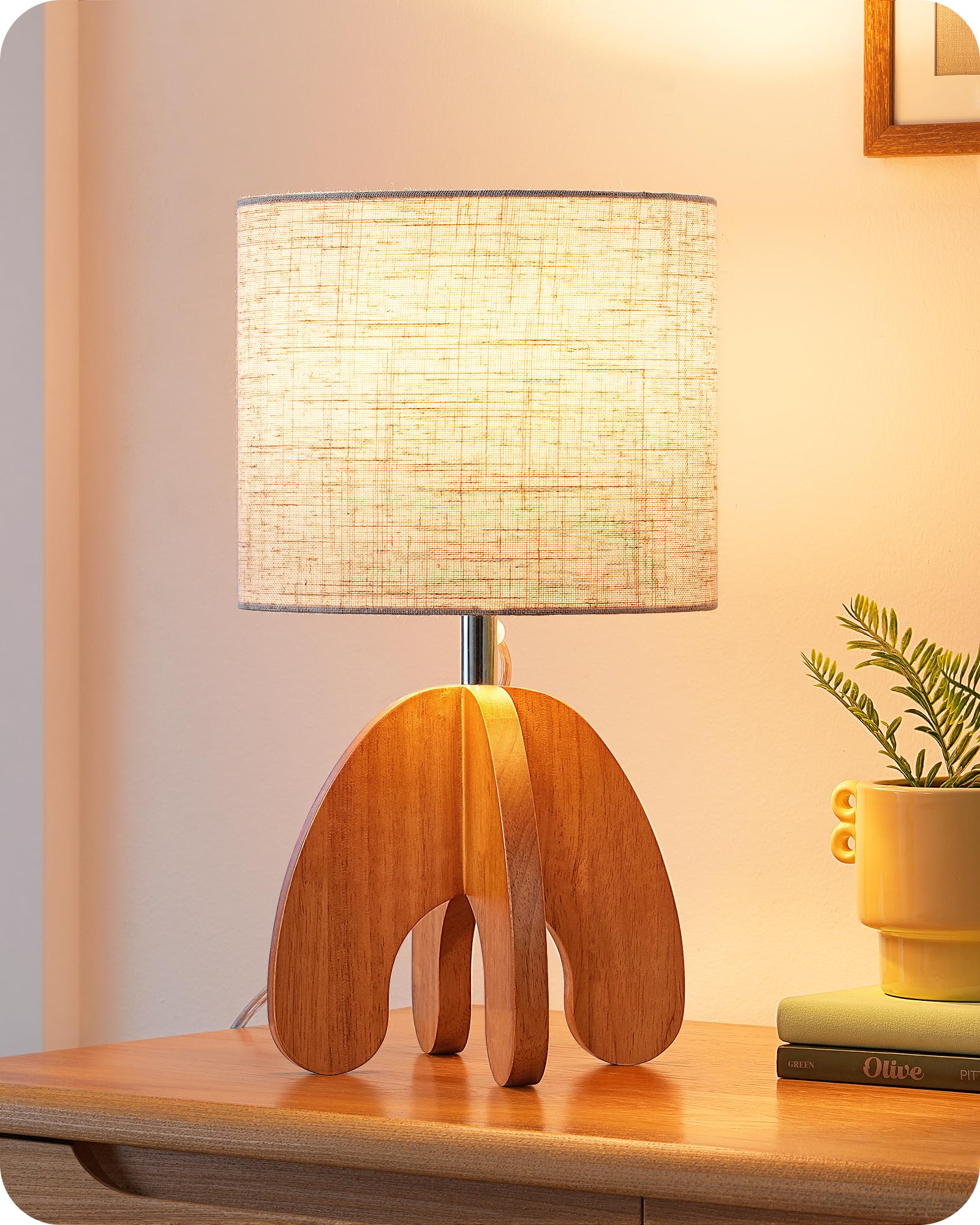 Photo 1 of EDISHINE Wood Table Lamp, Small Nightstand Lamp, ON/Off Switch, E26, 14.17"