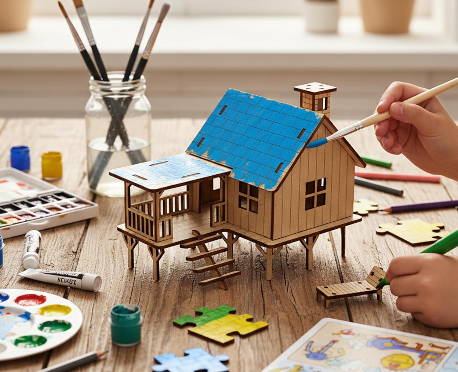 StonKraft Wooden 3D Puzzle Home Decor, Construction Toy, Modeling Kit, School Project - Easy To Assemble (Beach House), Teen 2 StonKraft Wooden 3D Puzzle Home Decor, Construction Toy, Modeling Kit, School Project - Easy To Assemble (Beach House), Teen - Image 2