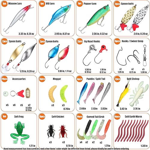 Miniatura 2 de EXAURAFELIS Juego de señuelos de pesca, kit de señuelos para lubina, trucha, salmón, agua dulce, equipo de aparejos de pescado, incluye cuchara de