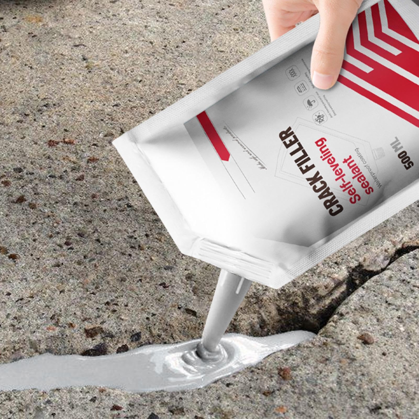 Relleno de grietas de cemento, relleno de grietas de cemento altamente elástico, sellador autonivelante y reparación de hormigón, 500 ml de pavimento de hormigón, relleno de grietas para entradas