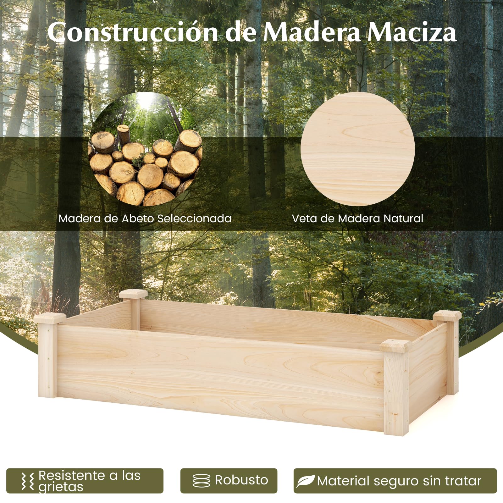GOPLUS Cama de Jardín Elevada de Madera, Huerto de Plantación Rectangular para Verduras, Frutas, Flores, Hierbas, 120 x 61 x 25,5 cm Jardinera Elevada Exterior para Jardín, Patio, Césped