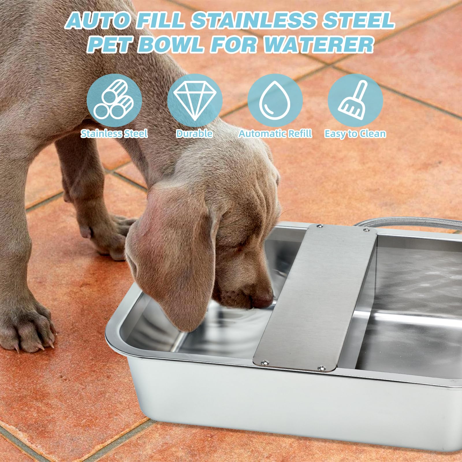 Dispensador automático de agua para perros de 3 galones, dispensador de cuenco de agua grande para perros para exteriores, cuenco de acero inoxidable para bebedero, llenado automático, para ganado