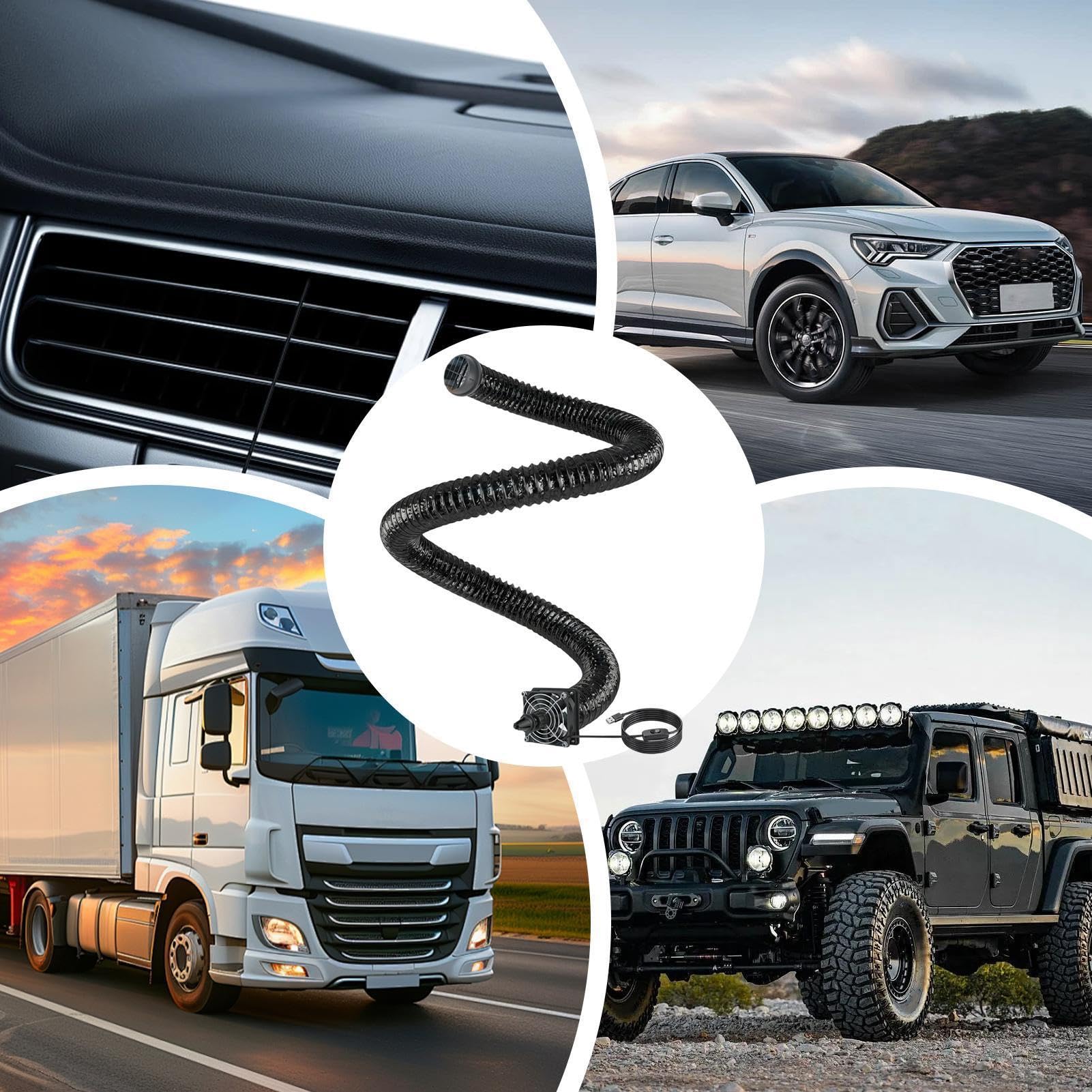 Clim auto prolunga di uscita aria con ventola a flusso d'aria USB resistente al calore 3 metri Tubo di aria condizionata Posteriore per animali berlina SUV Pick-up Rimorchio furgone