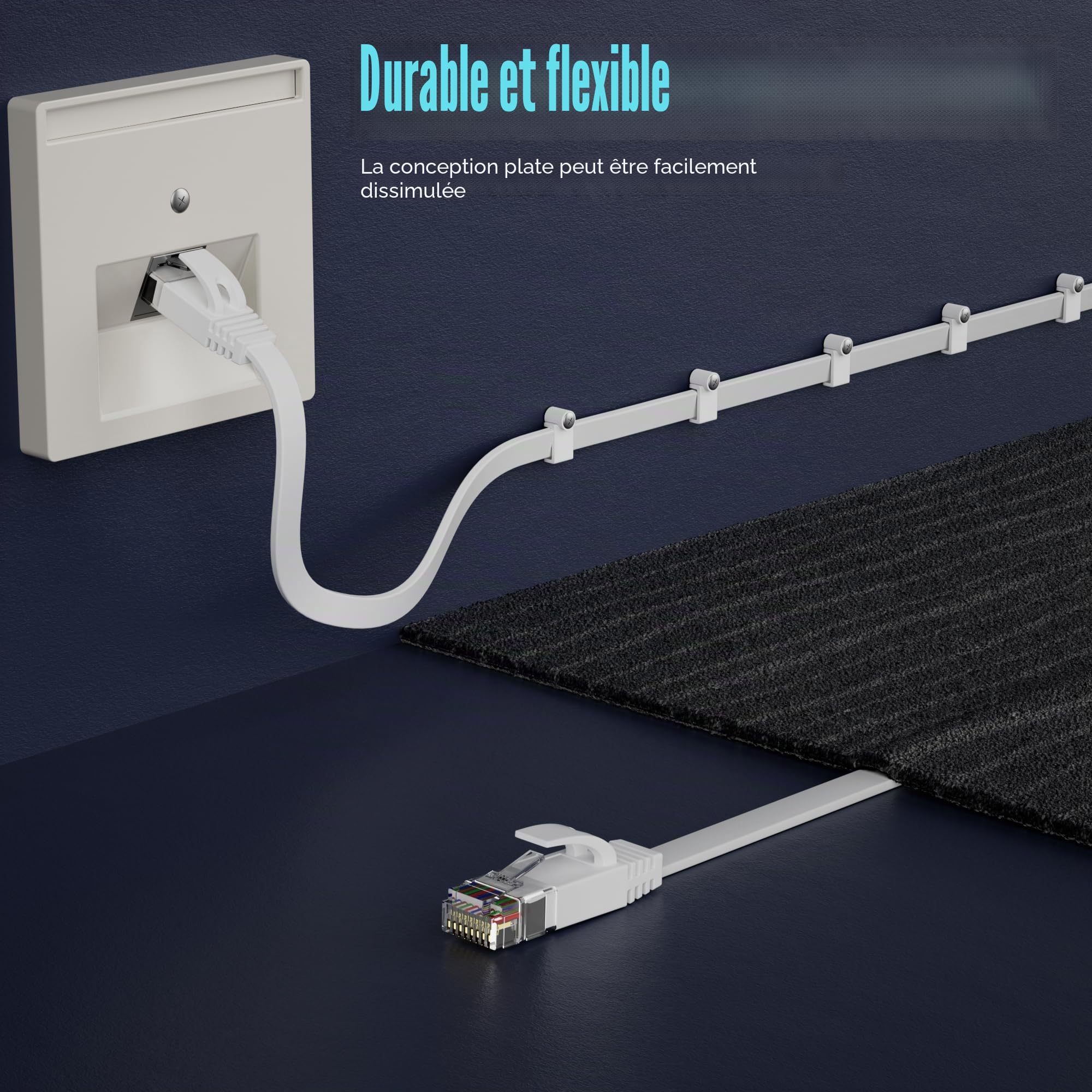 Soibke Câble Ethernet 50m Cat 6, Câble Réseau 50 Mètres Blanc Plat | Câble RJ45 Haut Débit Fibre Gigabit Cable LAN Cable Internet 50 Mètres dissimulé Long Câble Patch pour Routeur Modem
