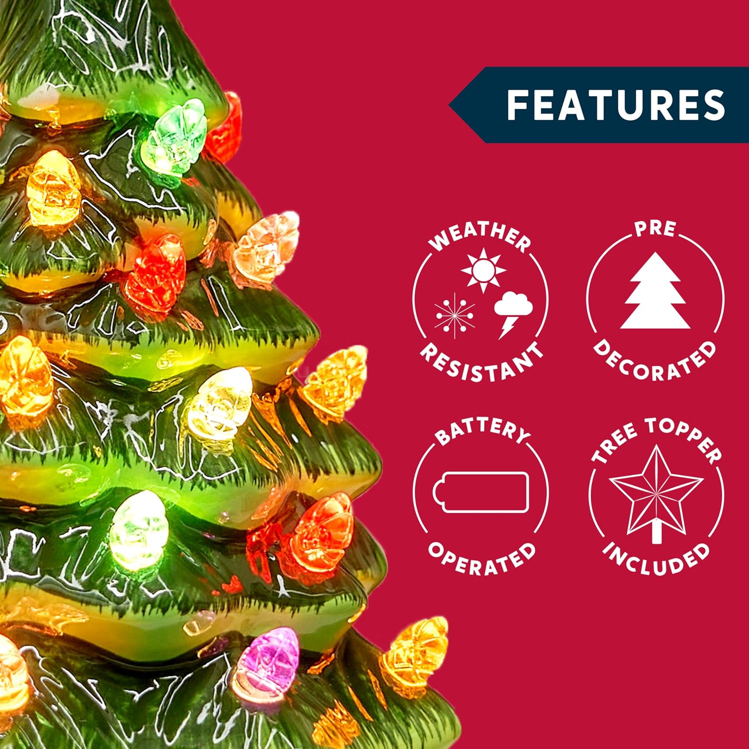 Joiedomi 7" Ceramic Christmas Tree with Gift Box, Mini Prelit Tabletop Christmas Tree with Multicolored Bulbs for Best Desk Decoration