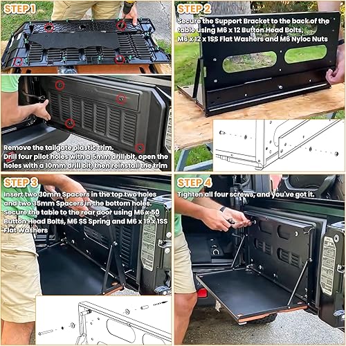 Miniatura 7 de E-cowlboy Mesa desplegable para portón trasero para Jeep Wrangler JK JKU JL JLU Unlimited Sports Freedom Sahara Rubicon para puerta trasera, mesa