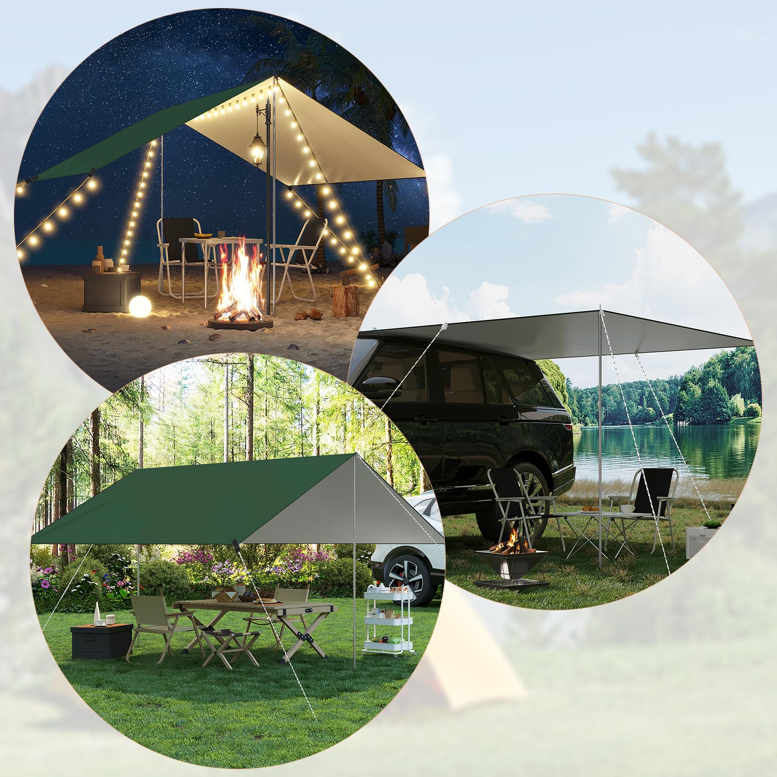 WOLTU Zeltplane Wasserdicht, Tarp mit Stangen Ösen, Camping Plane Sonnenschutz Ultraleicht, mit Windenseilen Erdnägeln Aufbewahrungstaschen, für Picknick Wandern