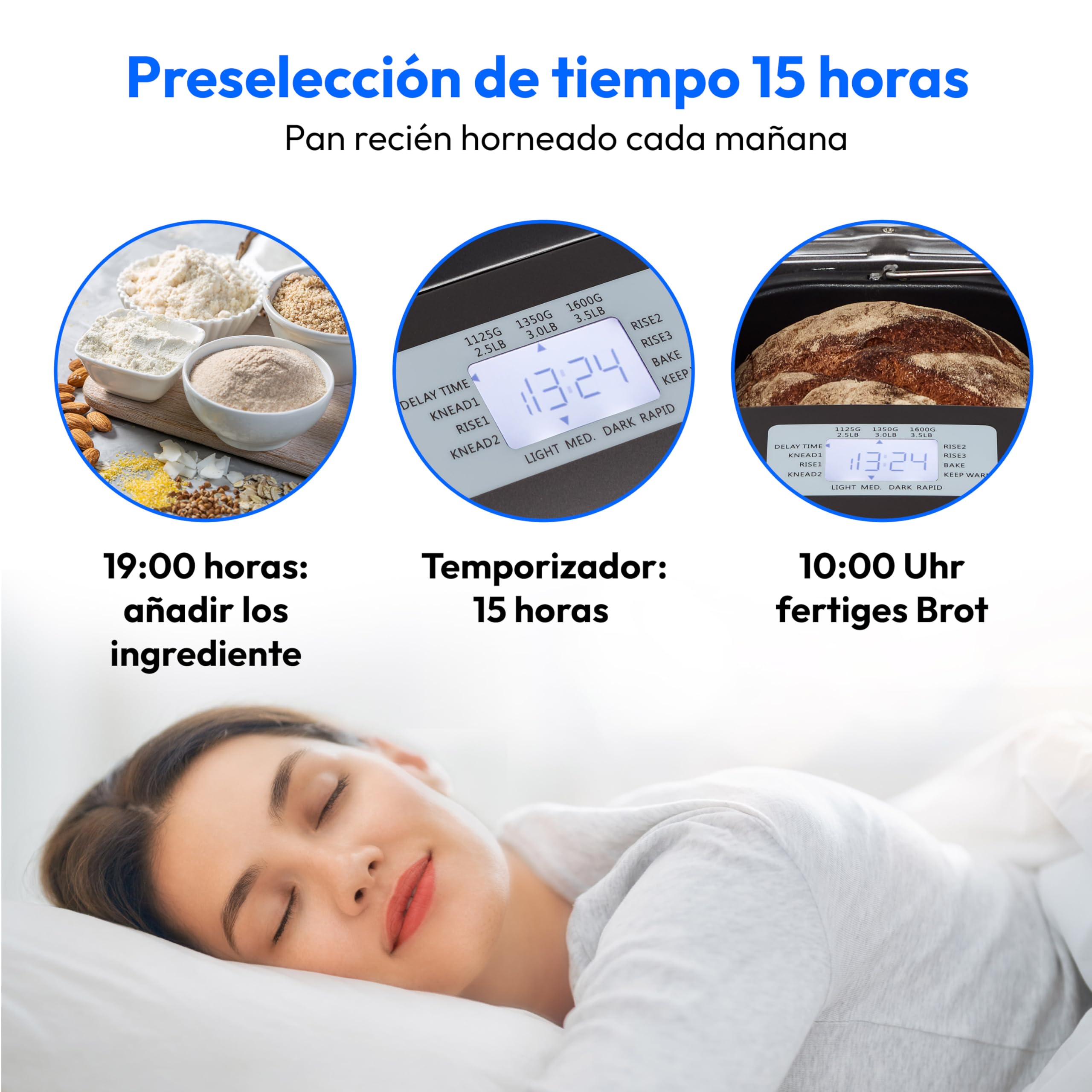MEDION Panificadora (panificadora, 950 vatios, hasta 1600 g, 20 programas de horneado, 3 niveles de dorado, función mantener caliente, ventana de visualización, preajuste de tiempo, MD 12040)