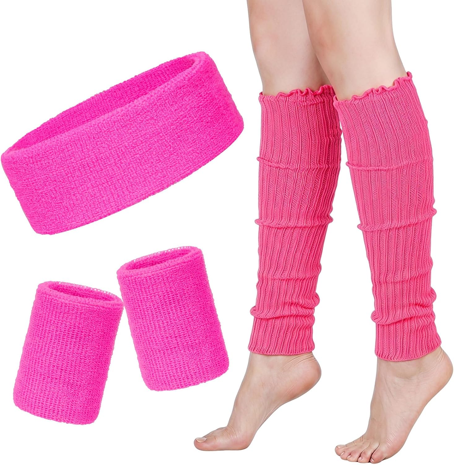 Sucrain 80s Accessories for Women Neon Leg Warmers Headband and Wristbands Set