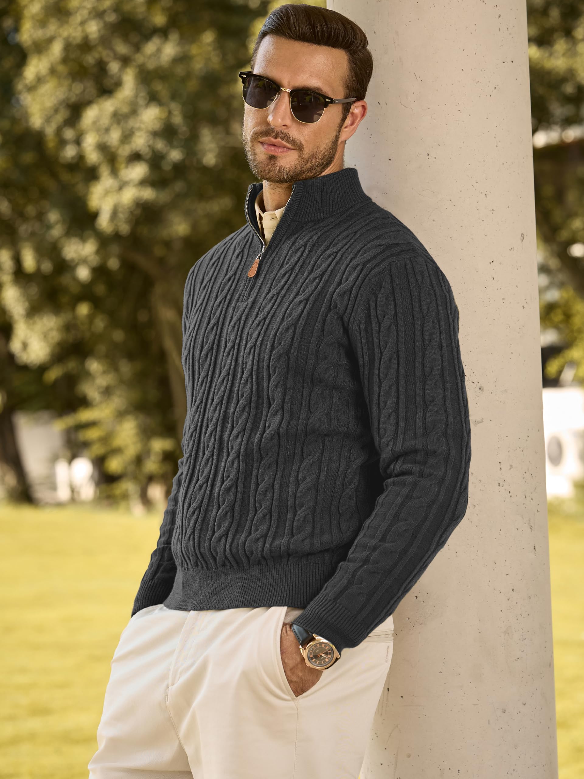 JMIERR Herren Pullover Zip Casual Stehkragen Strickpullover