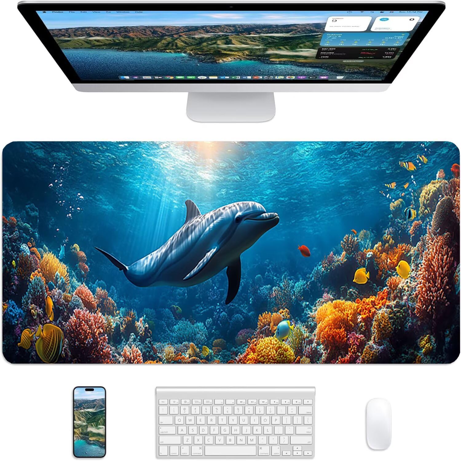 Podkładka pod mysz Lejnlnng XXL - 120x60cm - Podkładka pod mysz dla dużych graczy, Ocean XL antypoślizgowa gumowa mata na biurko, wodoodporna podkładka pod mysz o wysokiej precyzji i szybkości baza JL
