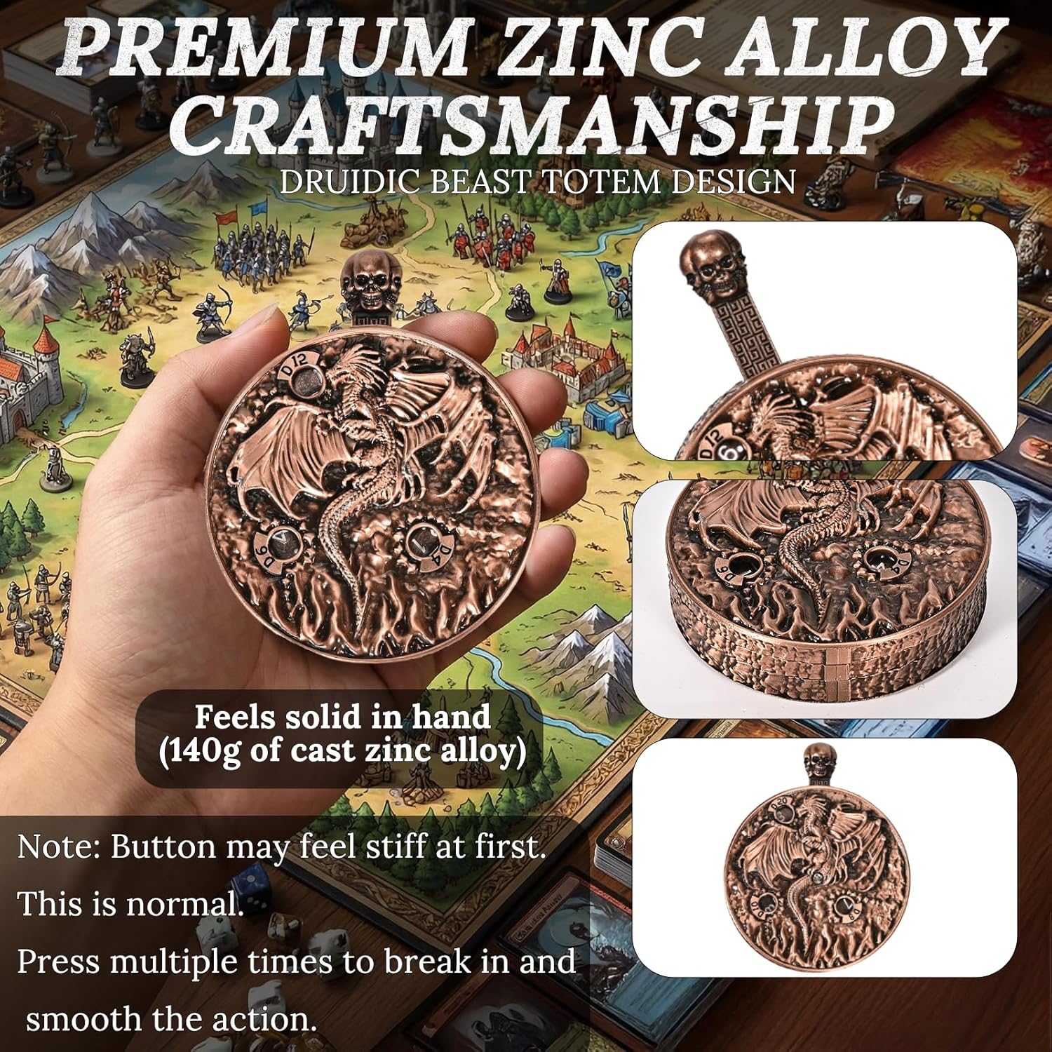 Roulette Dice -Steampunk Dragon Spinner Dice for DND 7-in-1 Metal Tabletop RPG with Packaging Box DND Dice Enthusiast Gift (Dice - red Copper)