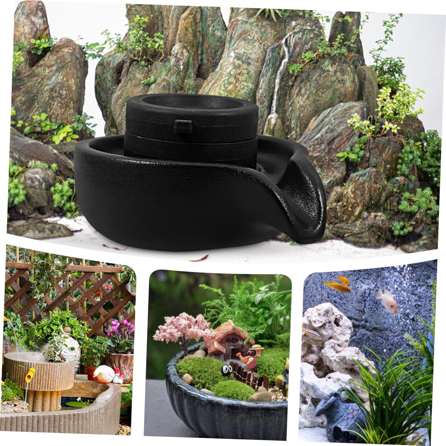 SOLUSTRE Mill Fountain Decor for Outdoor and Indoor Water Gardens Efficient Circulating Water Outlet Accessory for Fish Tanks and Courtyards Natural Flowing Waterfall Landscape Feature