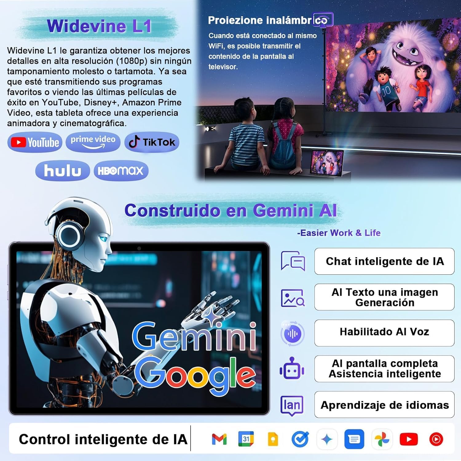 fezawio Android 15 Tablet 10 Pulgadas Gemini AI, Tablet PC Octa-Core, 30 GB RAM + 64 GB ROM (1TB TF), 3.5mm Audio/GMS/WiFi 6 & BT 5.0 / 6000mAh / GPS/Widevine L1, Tableta con Teclado-Negro — view 6