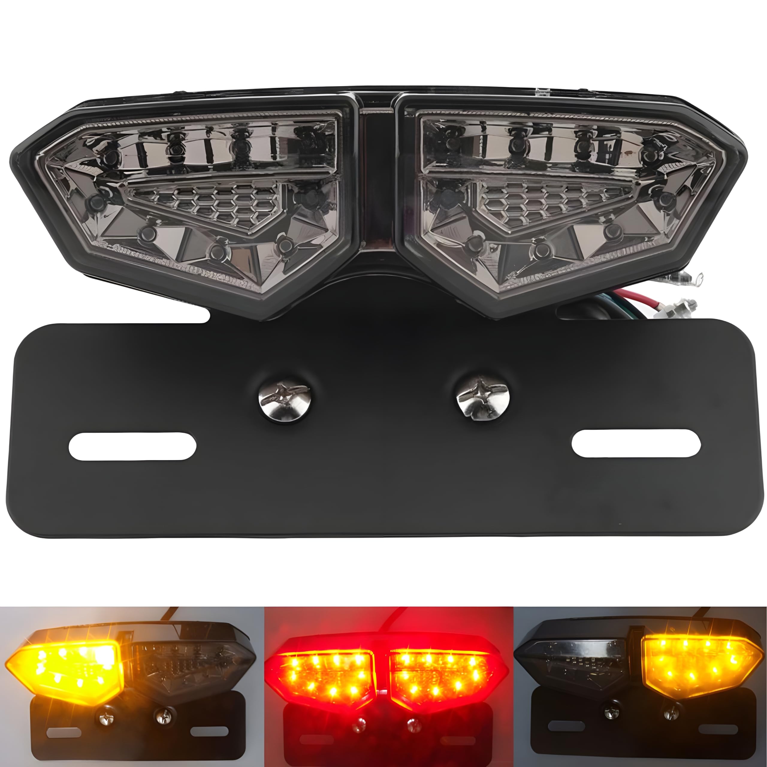 Autozap Universal Led Motorcycle Tail Lamp Turn Signal Light Brake Number Plate Holder Light (Light Color- Yellow, Red) Pack of 1