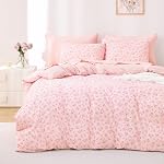 Wake In Cloud - Floral Duvet Cover Set, Flower Coquette Cottagecore Shabby Chic Cute Aesthetic, Soft Lightweight Dorm Bedding for Women Teen Girls, 3 Pieces, Pink, Full Size