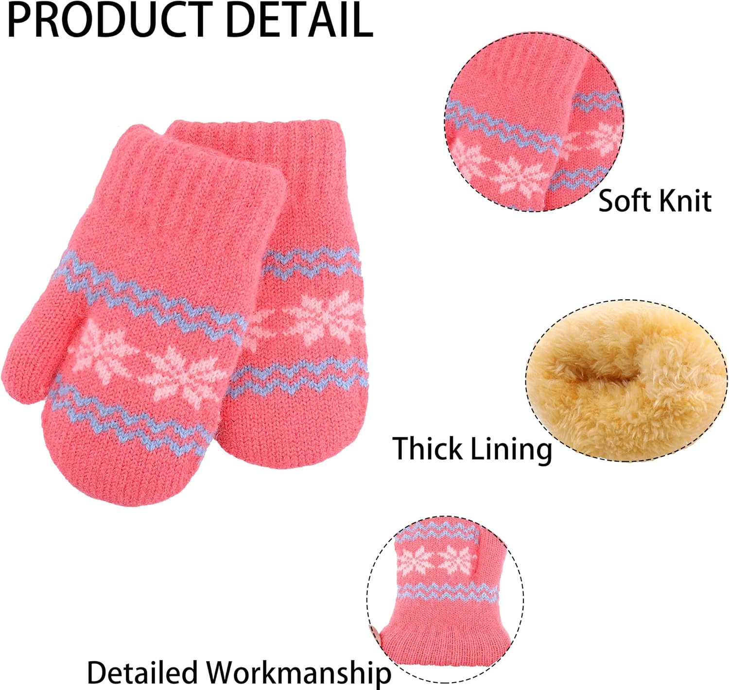 Toddler-Winter-Warm-Double Layer-Knit Mittens - Baby Girls-Thickened Gloves