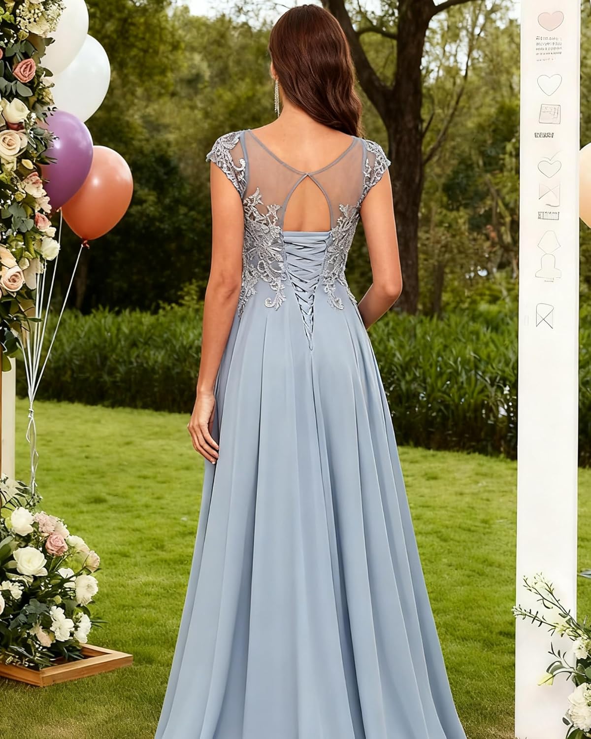 Lace Applique Chiffon Mother of The Bride Dresses for Wedding - Tea Length Formal Evening Gown for Women - Image 2