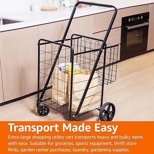 Miniatura 6 de Amazon Basics Carrito de compras plegable con ruedas de 360 grados, fácil montaje, negro, XL