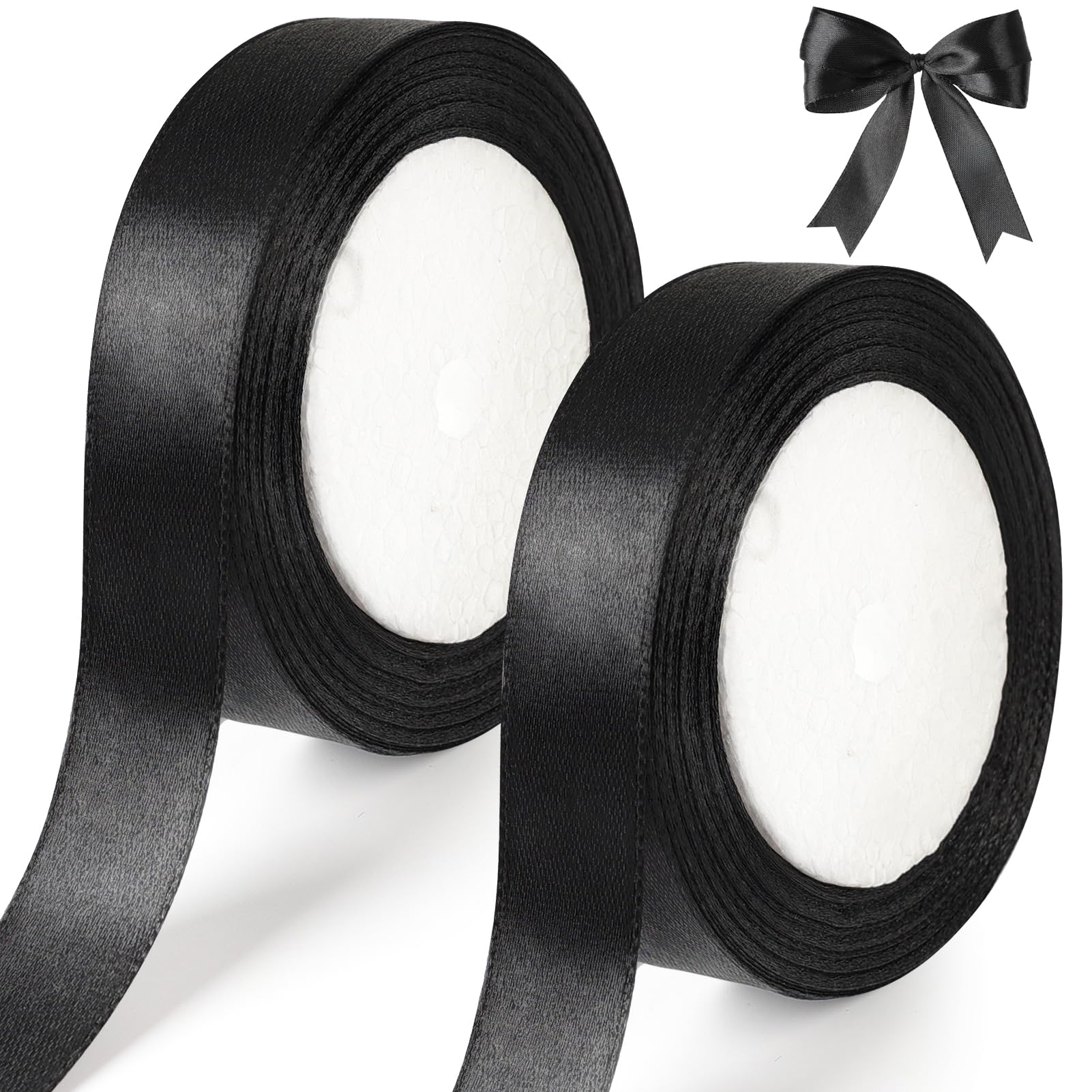 tenn well Black Satin Ribbon 20mm, 44 Meters Smooth Fabric Satin Ribbon for Gift Wrapping Crafting, Hair Bows