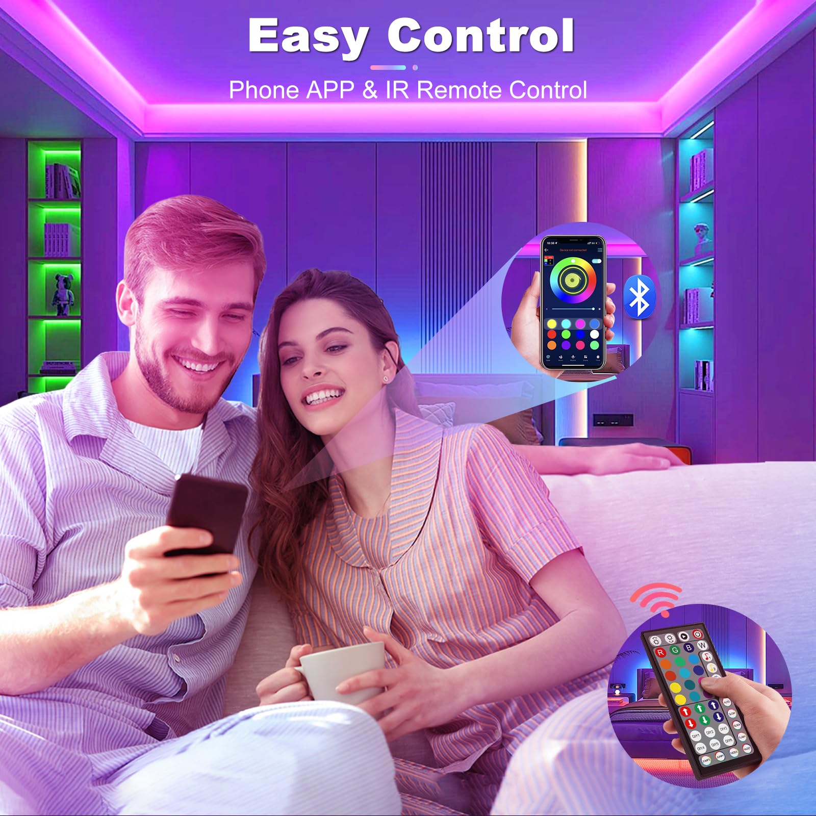 Striscia LED, 10M RGB Luci LED Camera da Letto Multicolor Bluetooth APP Controllato, Dimmerabile Fancy LED Strip Musica Sincronizza per Decorare Bar, Cucina Casa, Gaming Room