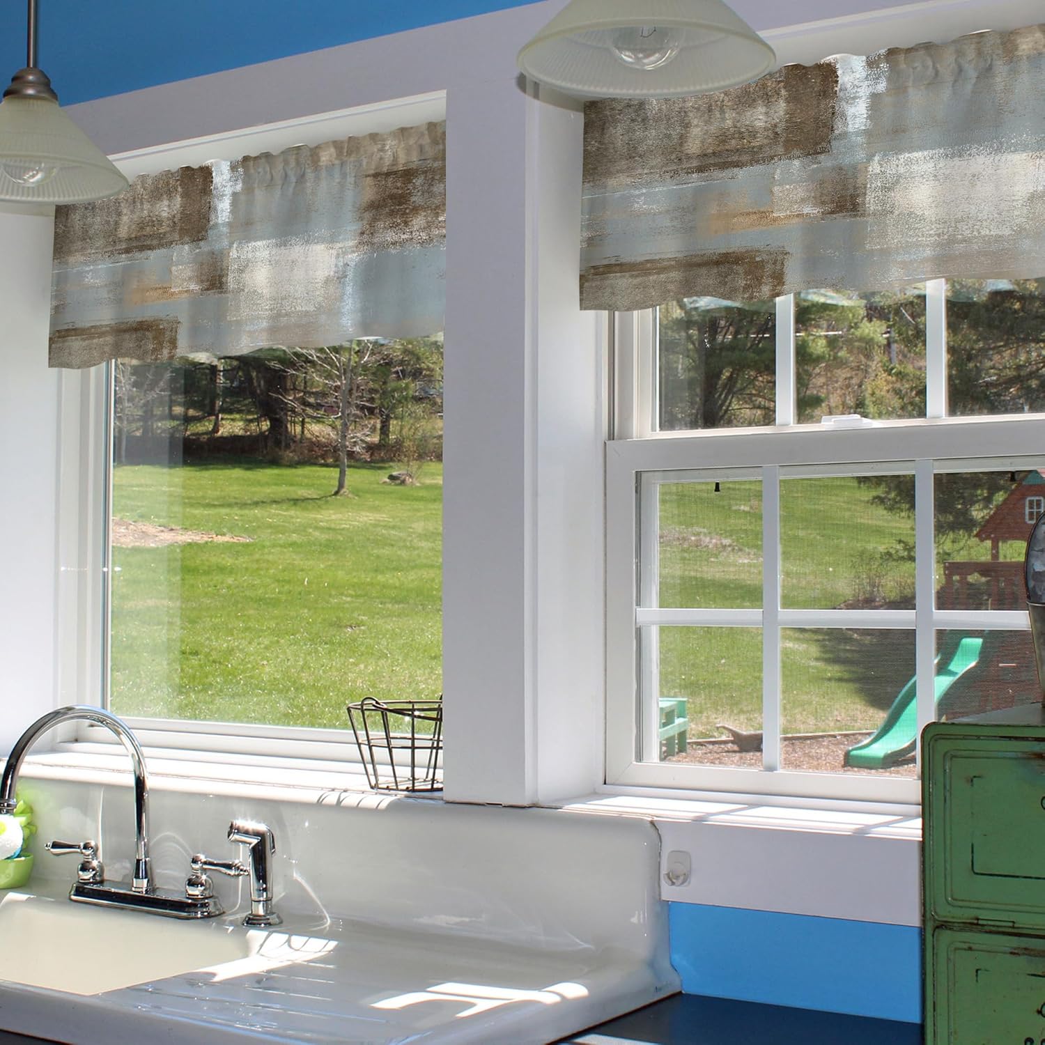 Valances Curtains for Windows, Brown Abstract Watercolor Painting Semi Sheer Curtain Valances, Rod Pocket Short Window Treatment Light Filtering Decor Valances for Kitchen Living Room Bedroom -54"x18" - Image 6