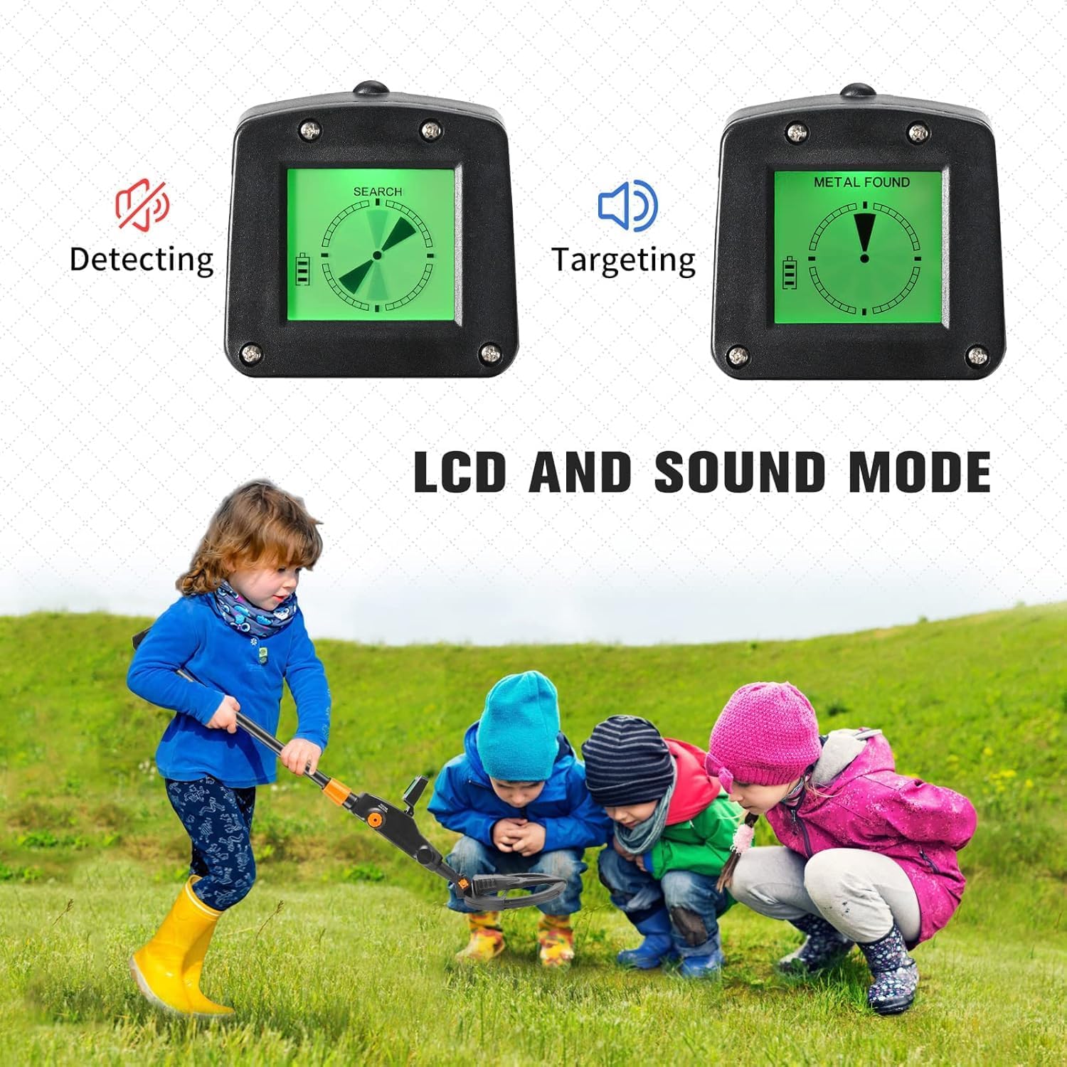 Metal Detector Kids, Waterproof Kids Metal Detector with LED Display & Sound Indication, Metal Detector with Rake, Shovel and Bags for Kids or Beginners to Treasure Seeking Gold Digger
