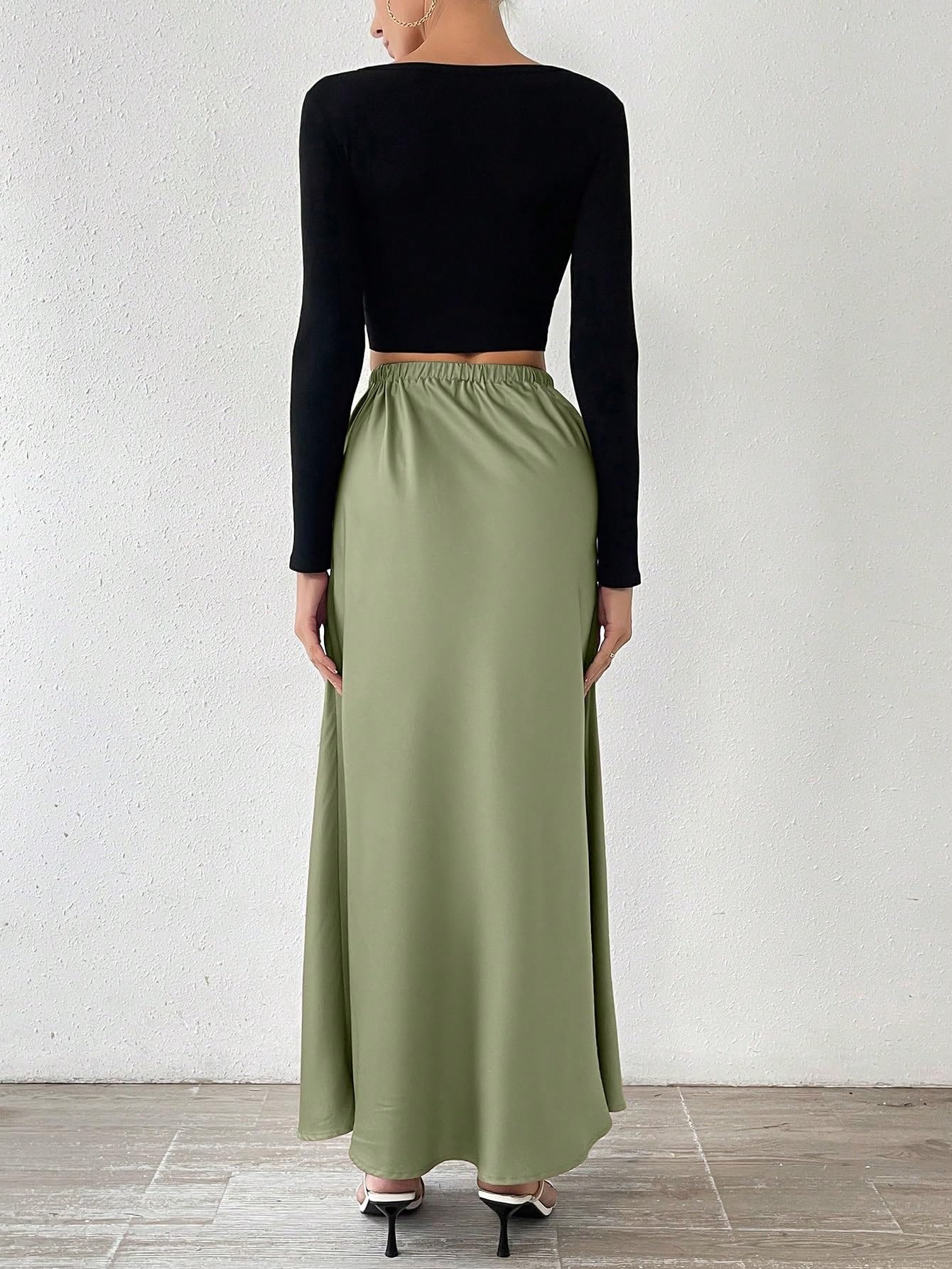 Faldas largas de mujer Solid Color Umbrella Shape Midi Long Skirt falda del club