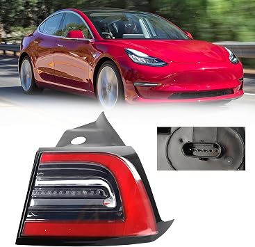 Dasbecan 3Pin Passenger Side Rear Tail Light Compatible With 2017-2023 Tesla Model 3 Outer Right Side Brake LED Tail Lamp Replaces# 1077398-00-G 1077398 Red Signal