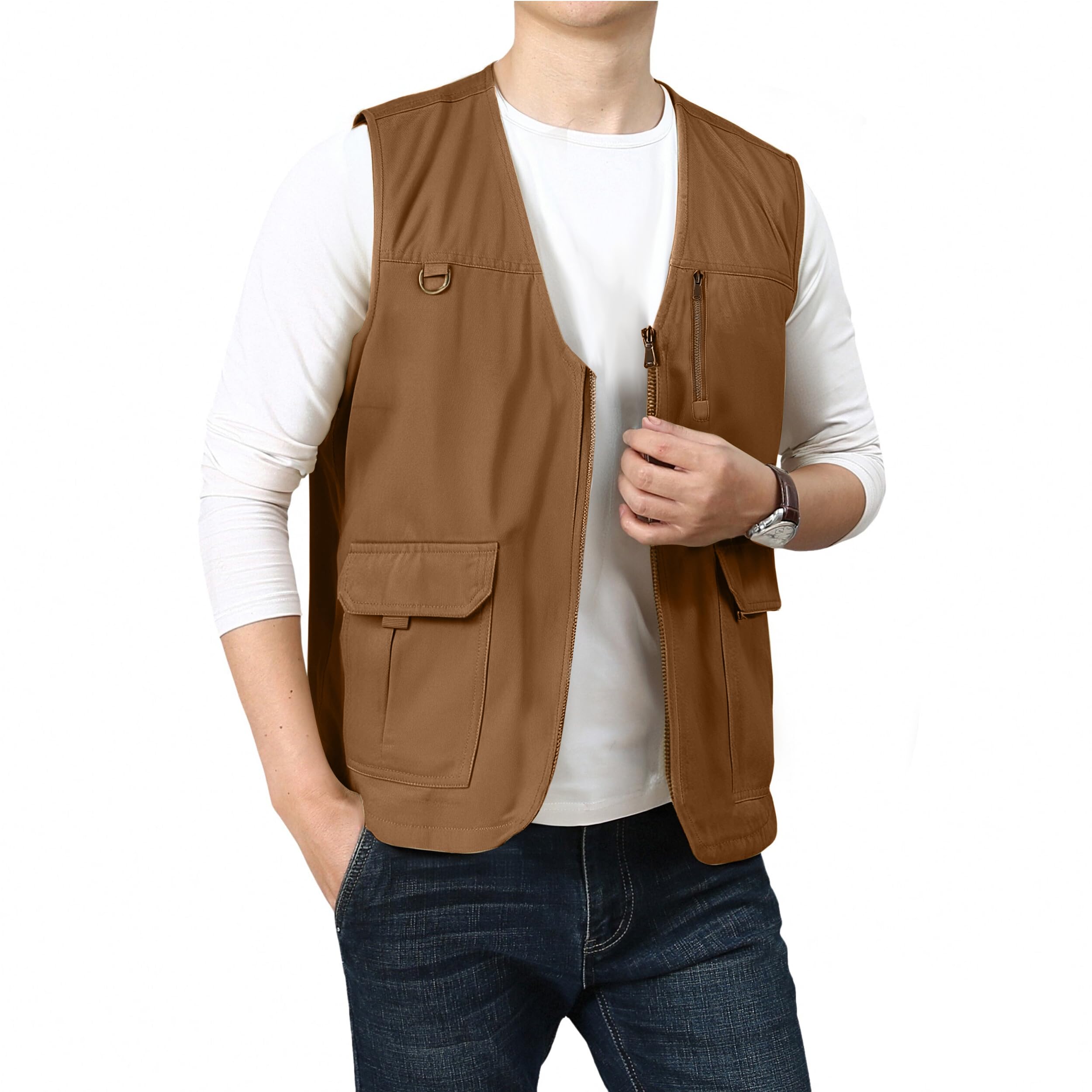 PRIJOUHE Mens Casual Cotton Vest Lightweight Outdoor Fishing Utility Vest