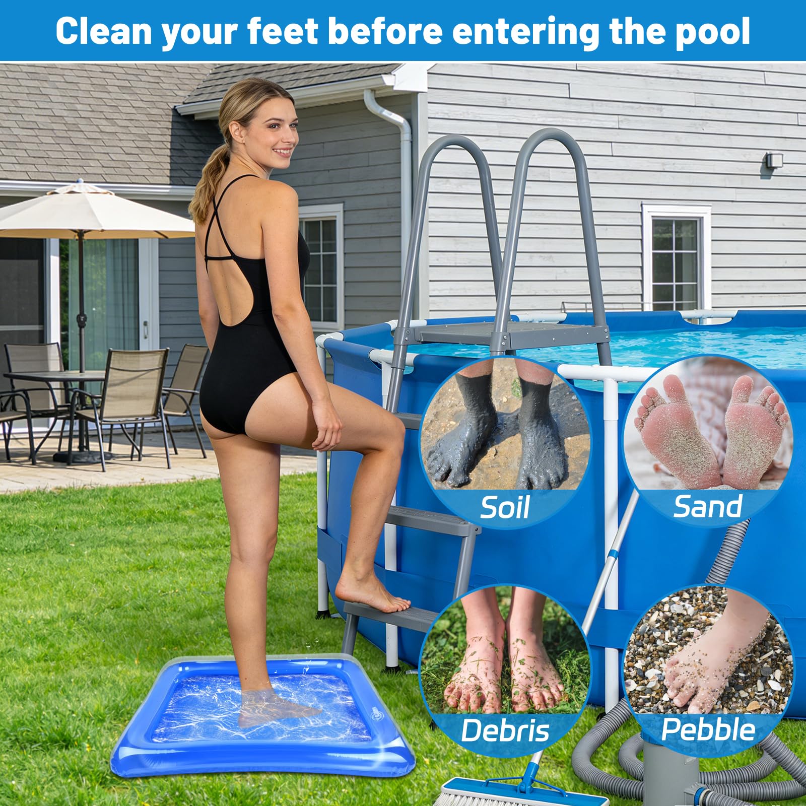 Pediluvio Gonfiabile per Piscina, Bacinella Gonfiabile per Pediluvio, Vaschetta Lavapiedi per Piscina con Pompa dell'aria, Accessori per Scale di Ingresso Piscina, Piagge (D)