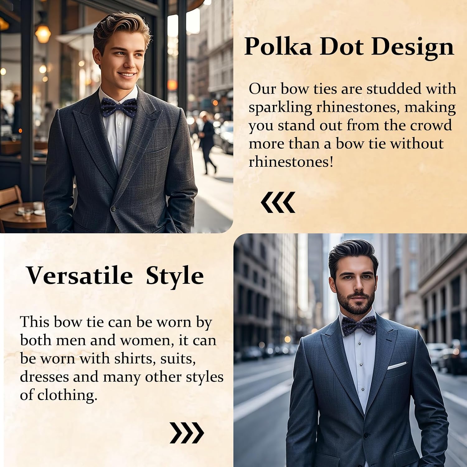 Polka Dot Bow Ties for Men, Adjustable Pre-tied Mens Tie Classic Men's Bowtie Suit Bowties for Wedding Party Prom