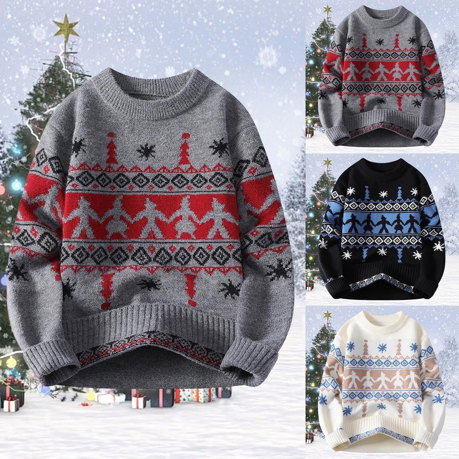 Generisch Maglione natalizio da uomo, taglie forti, maglione invernale a maniche lunghe, maglione natalizio, casual, divertente, con stampa jacquard per uomo