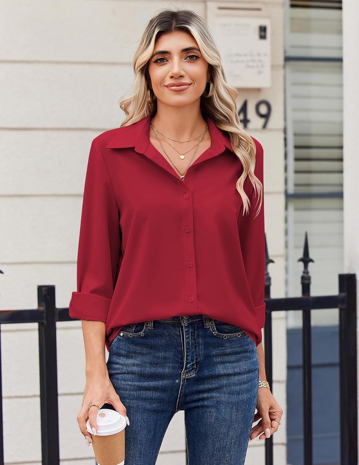 Zeagoo Blouse for Women Dressy Long Sleeve Button Down Shirts Business Casual Outfit Lightweight Solid/Printed Tops - Image 4