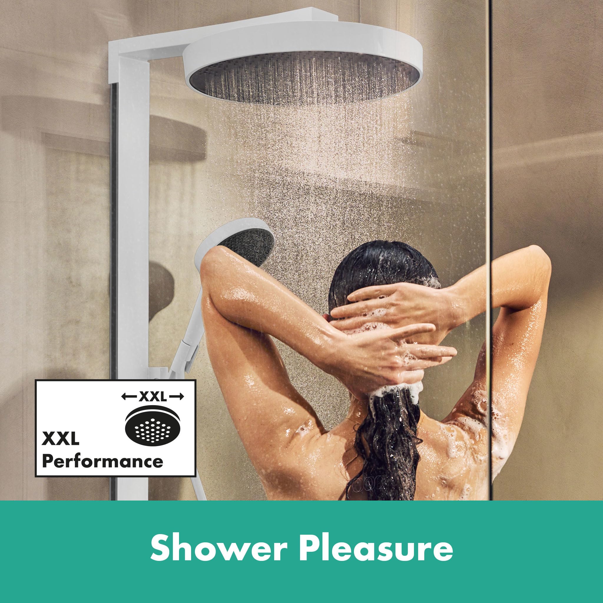 hansgrohe Rainfinity - komplet prysznicowy z termostatem, zestaw prysznicowy z główką prysznicowa 3-strumieniowa, wąż, szyna i deszczownica okrągła 1-strumieniowa (⌀ 360 mm), biały matowy