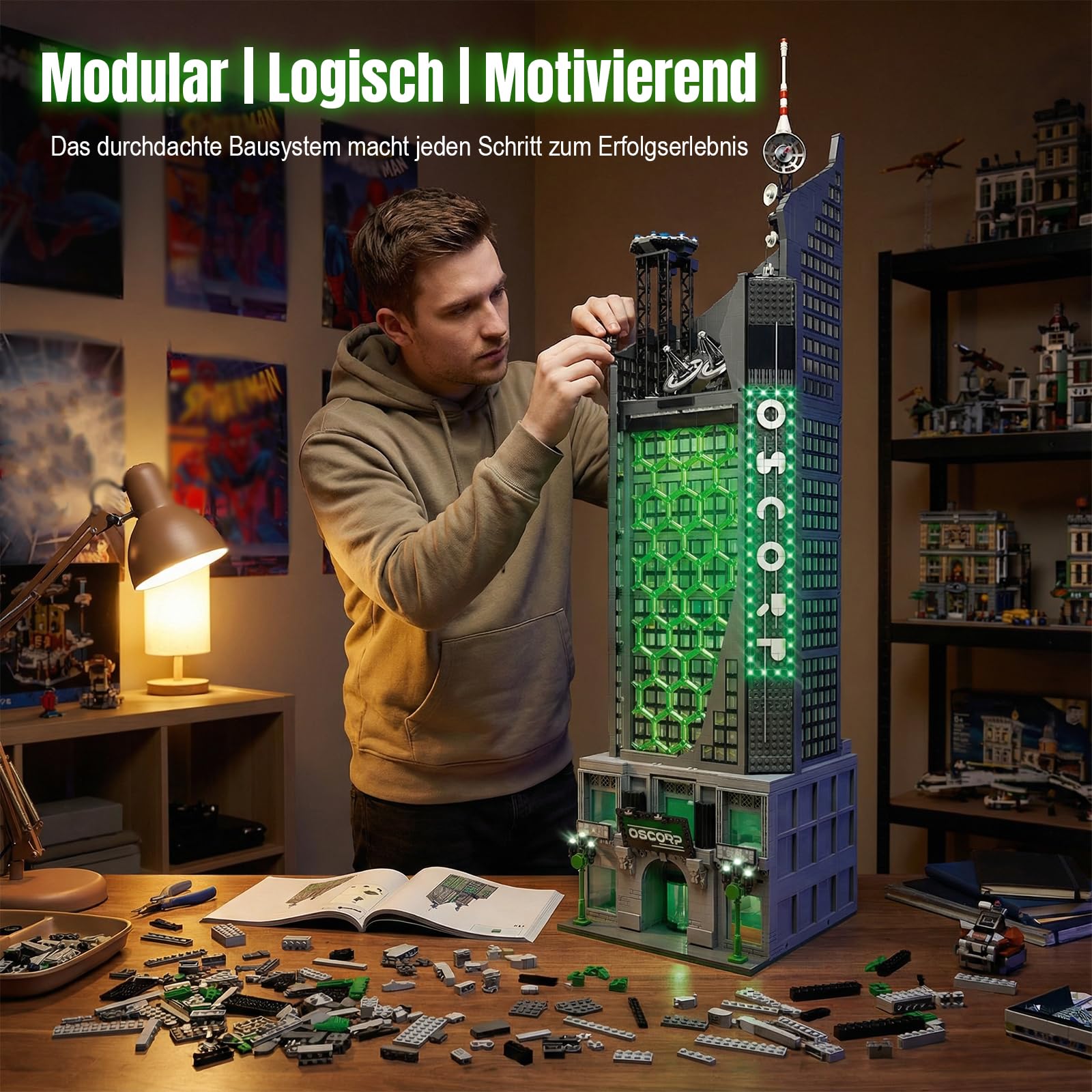 Spider Oscorp Hero Tower mit Hubschrauber - 6375 Teile 102 cm hohes Klemmbausteine Architektur Modular Building Set, Gebäude Modell für Erwachsene und Filmfans Youmko YM014