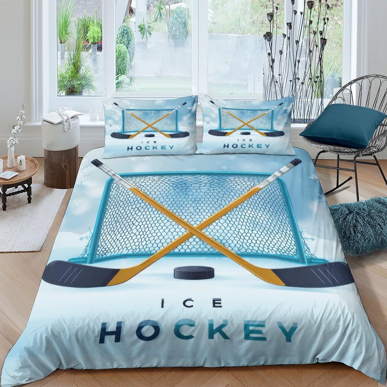 Ctjqhvkz Style-2 3D Printed Ice Hockey Fitted Sheet Microfiber Anti-Slip Soft Bedroom Decor Sports Theme Mattress Cover Single（135X200cm）