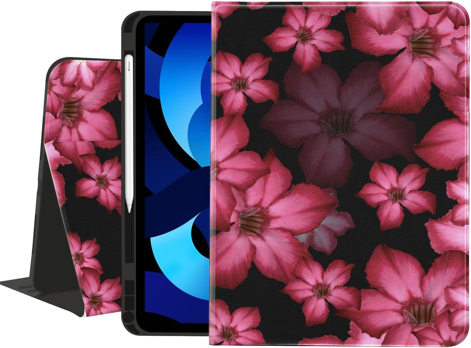 Trendy Cherry Flower Case for 10.9-inch ipad 10th Generation Red Cute FloralCoverWith Pencil Holder Aesthetic case for ipad Girls Auto Sleep/WakePu Leather Protective Case