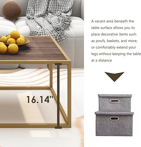 Miniatura 5 de NNV Mesa de centro rectangular de grano de madera de estilo industrial moderno, mesa de centro rectangular abierta con marco de madera y metal, sala