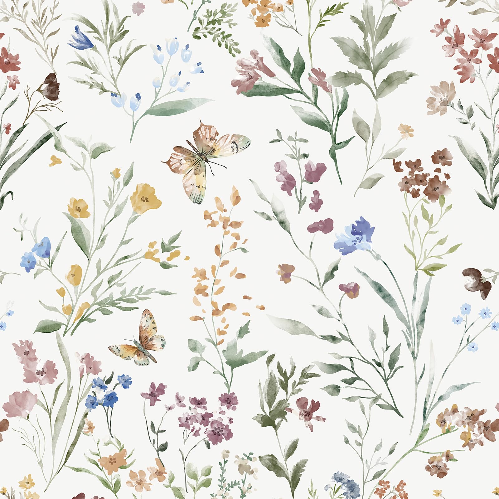 Yomshi Self Adhesive Wallpaper Colorful Butterfly and Floral Vinyl Wrap 44 x 300 cm Boho Watercolor Contact Paper Peel and Stick Wallpaper for Cabinet Walls Nursery Reduces Bubble Waterproof Removable โ image 1