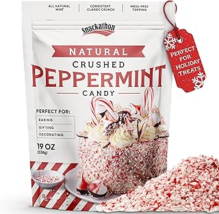 Snackathon Crushed Peppermint Candy Pieces, Natural Red & White Mint Bits, 19 OZ Bulk Resealable Bag – Topping for Baking, Hot Cocoa, Ice Cream, Christmas Cookies & Holiday Desserts