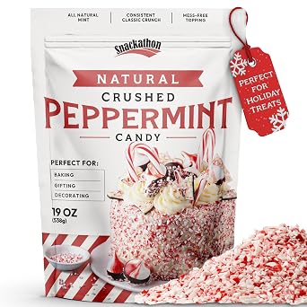 Snackathon Crushed Peppermint Candy Pieces, Natural Red & White Mint Bits, 19 OZ Bulk Resealable Bag Topping for Baking, Hot Cocoa, Ice Cream, Christmas Cookies & Holiday Desserts