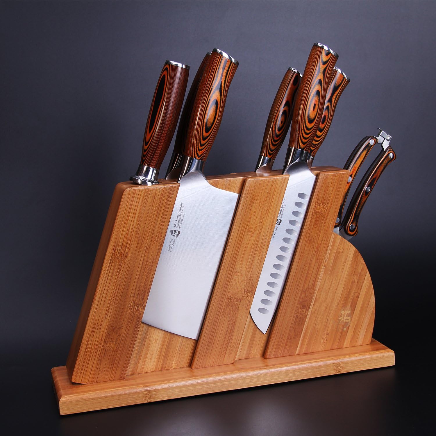 Best Cyber Deals 🔥 TUO 8-pcs Kitchen Knife Set - Forged German X50CrMoV15 Steel - Rust Resistant - Full Tang Pakkawood Ergonomic Handle - Kitchen Knives Set with Wooden Block - Fiery Phoenix Series