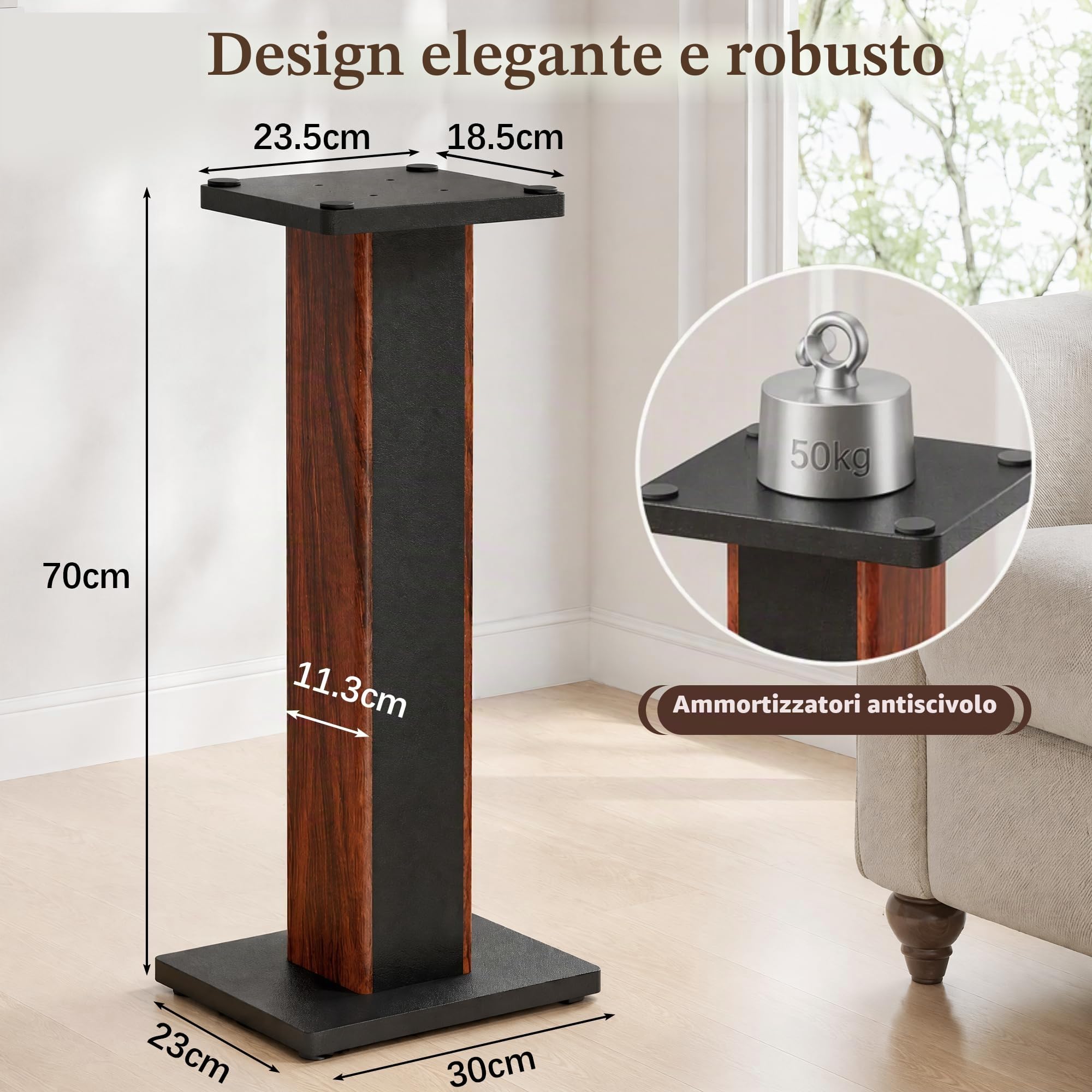 Set di 2 supporti per altoparlanti, in legno, altezza 70 cm