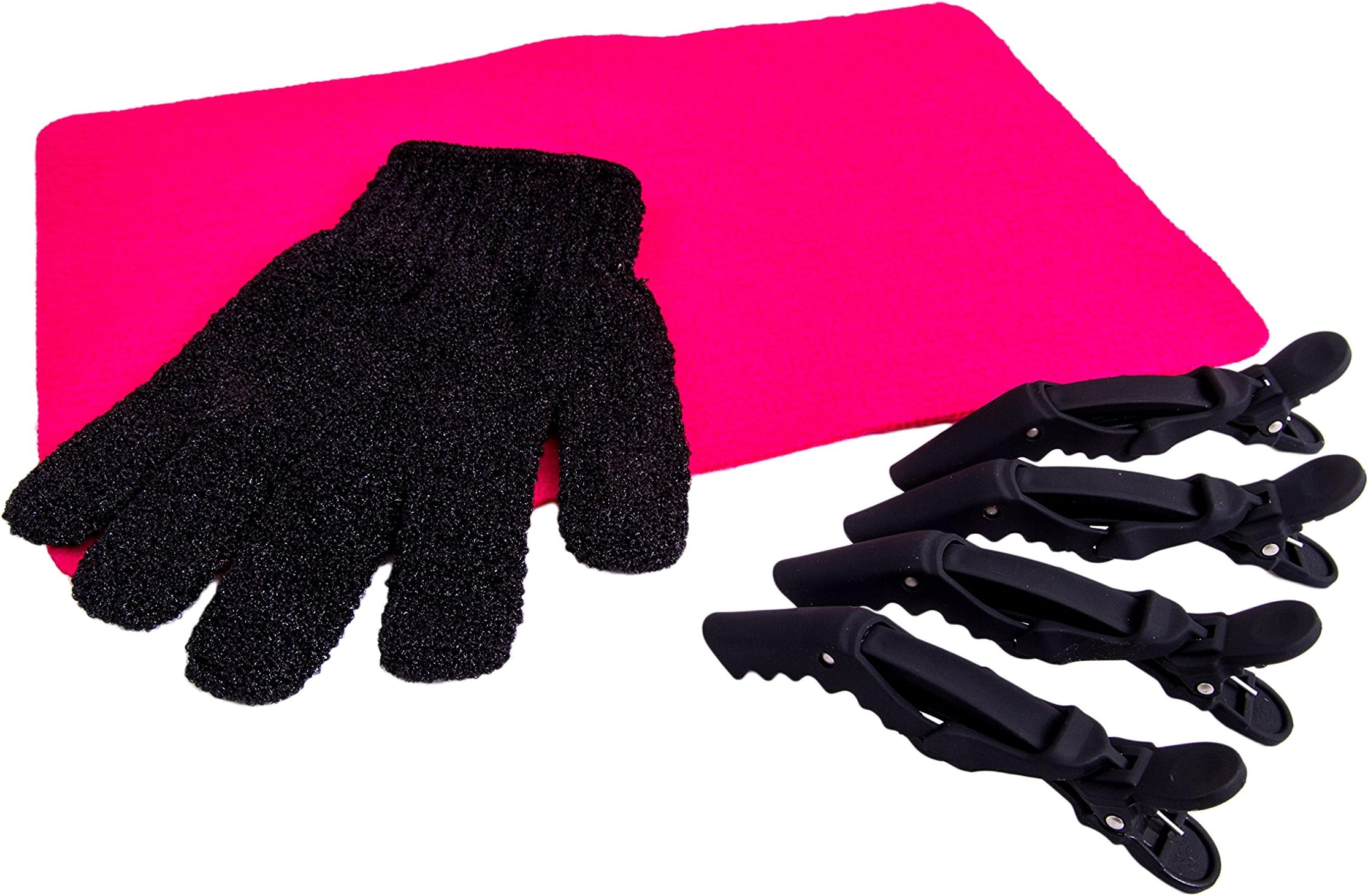 Heat Protection Glove, Pink Heat proof Mat & 4 x Cloud 9 Clips For use with GHD & Cloud 9