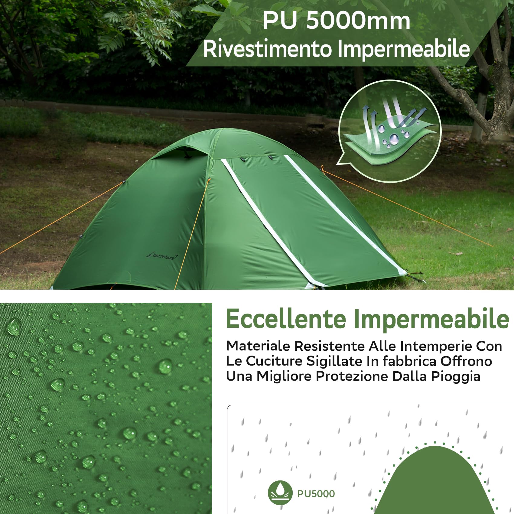 Clostnature Tenda da Campeggio per 2/3/4 Persone - Tenda da Esterno Impermeabile per 2/3/4 Uomo, Tenda da Trekking Ultraleggera, Tenda Compatta con Dimensioni ridotte, Gite in Spiaggia, Festival