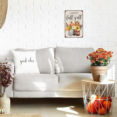 Miniatura 10 de Whaline Letrero de hojalata retro de invierno, tarro de metal con plantas, copo de nieve, decoración de pared, adornos de Navidad, letrero de placa