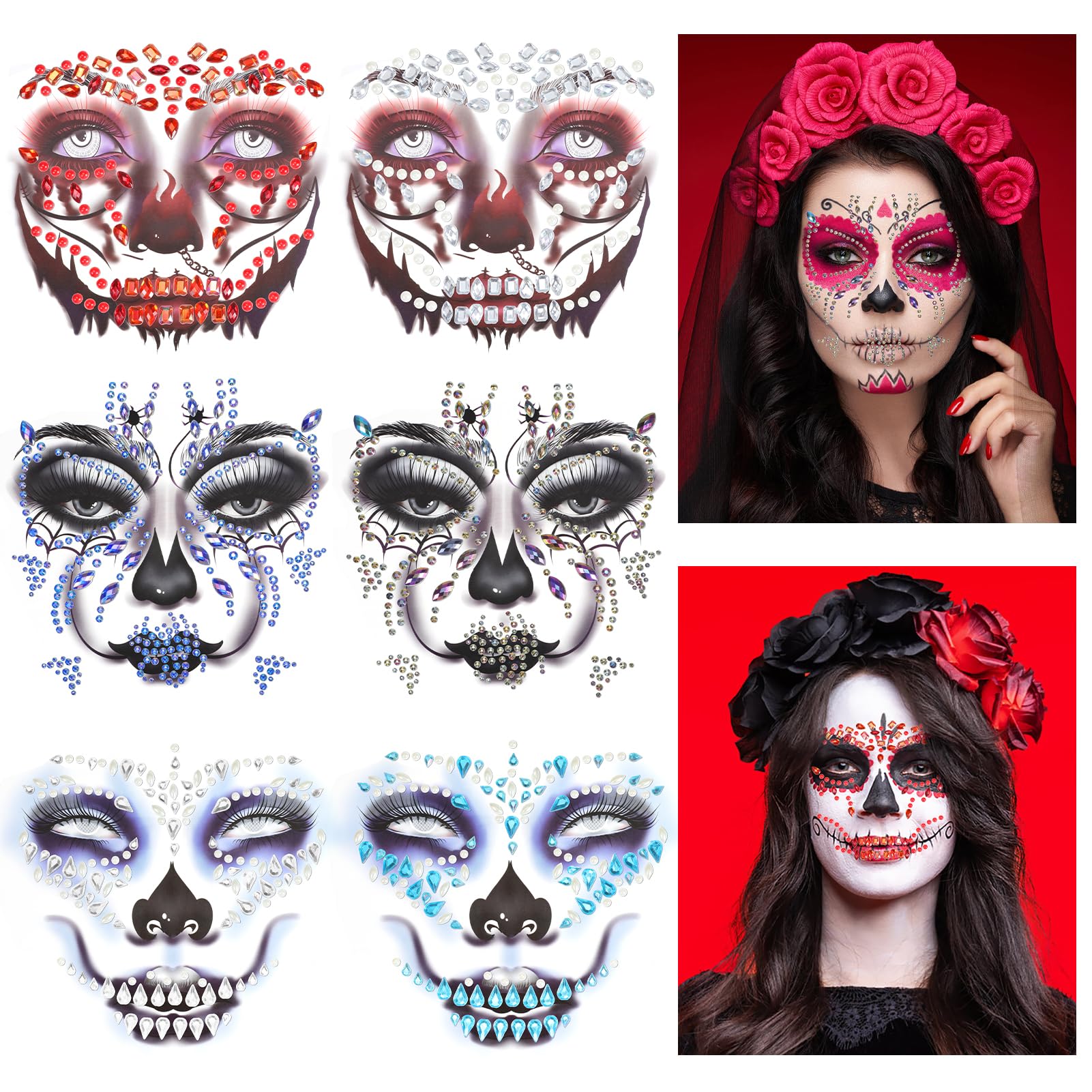 HOWAF 6 PCS Halloween Face Stickers Jewels